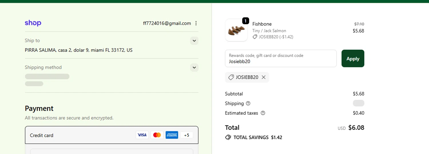 Benebone discount code screenshot showing code Josiebb20 applied at Benebone checkout page. Uploaded by SimplyCodes community member ShieldWarden5142 on Dec 18, 2025