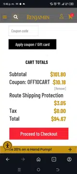 Off10cart coupon verification screenshot