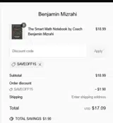 SAVEOFF15 coupon verification screenshot