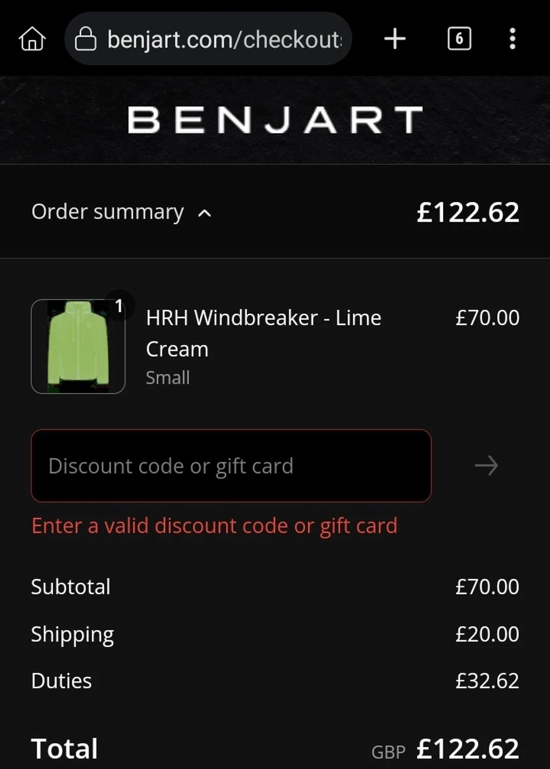 Benjart promo code screenshot showing code VARSITY30 applied at Benjart checkout page. Uploaded by SimplyCodes community member Sukuna_ on Jul 27, 2025