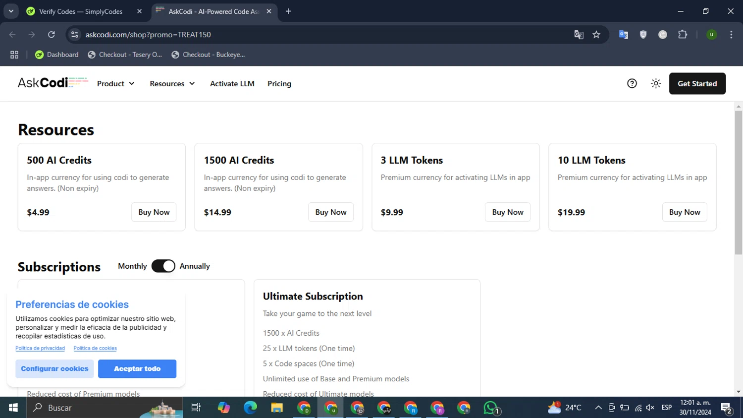 Benoa Swim checkout page showing Benoa Swim discount code box | Screenshot taken by SimplyCodes community member on Nov 30, 2024
