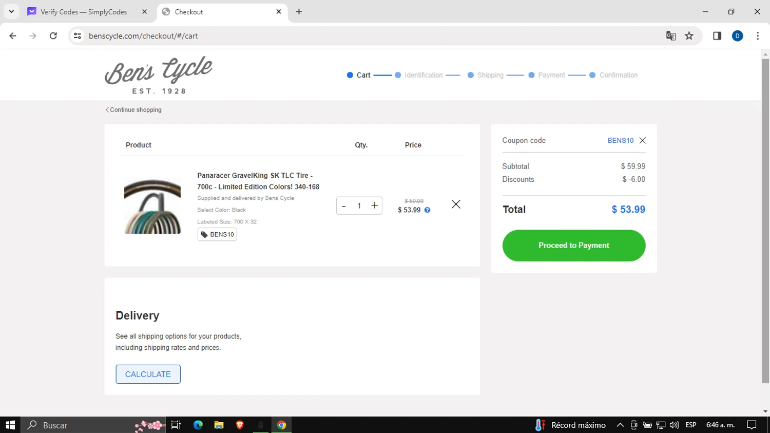 Ben's Cycle checkout page showing Ben's Cycle promo code box | Screenshot taken by SimplyCodes community member on Mar 28, 2024