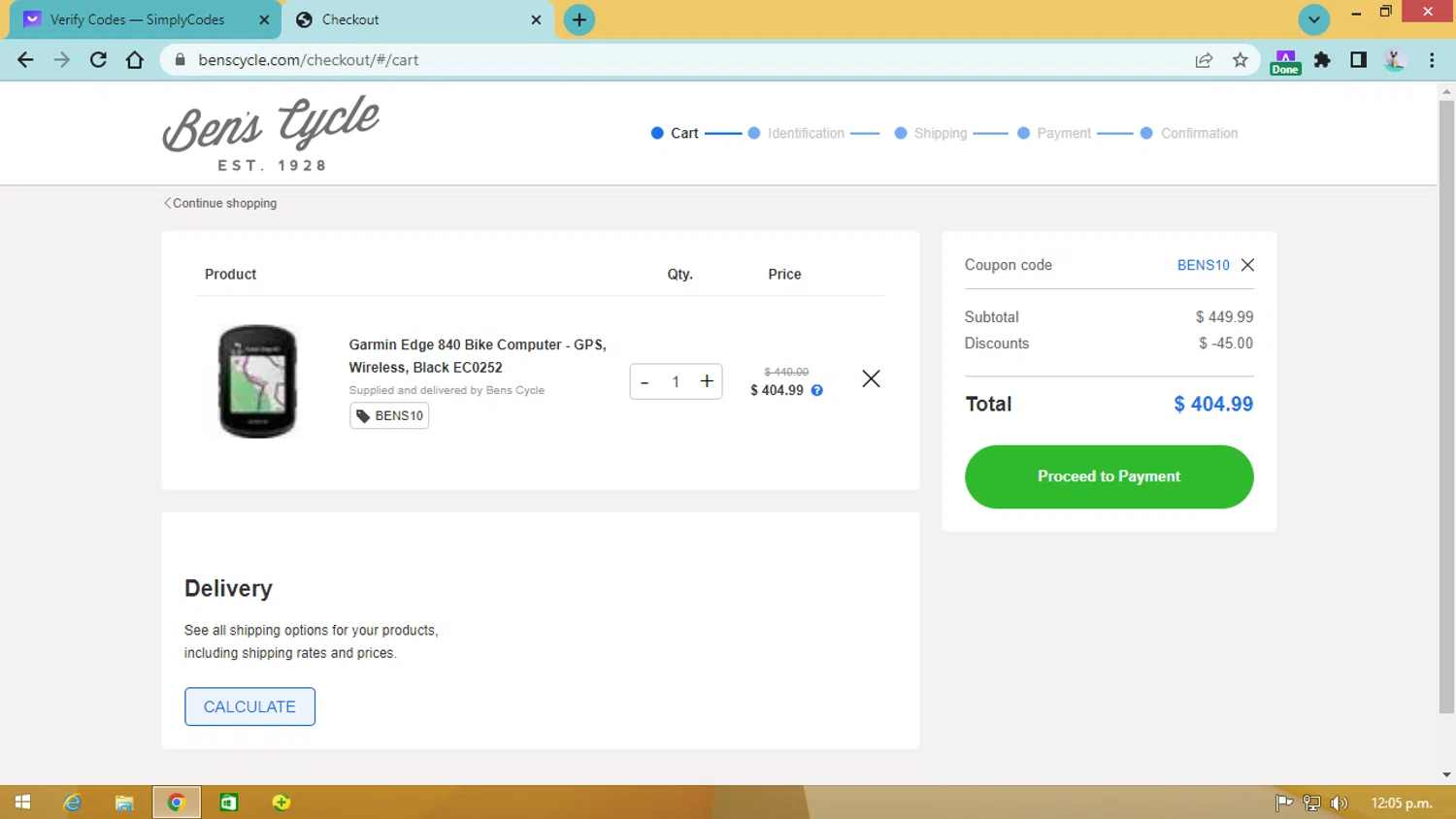 Ben's Cycle checkout page showing Ben's Cycle promo code box | Screenshot taken by SimplyCodes community member on Oct 13, 2023