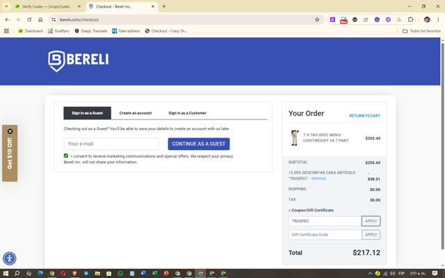 Bereli checkout page showing Bereli coupon code box | Screenshot taken by SimplyCodes community member on Aug 10, 2025