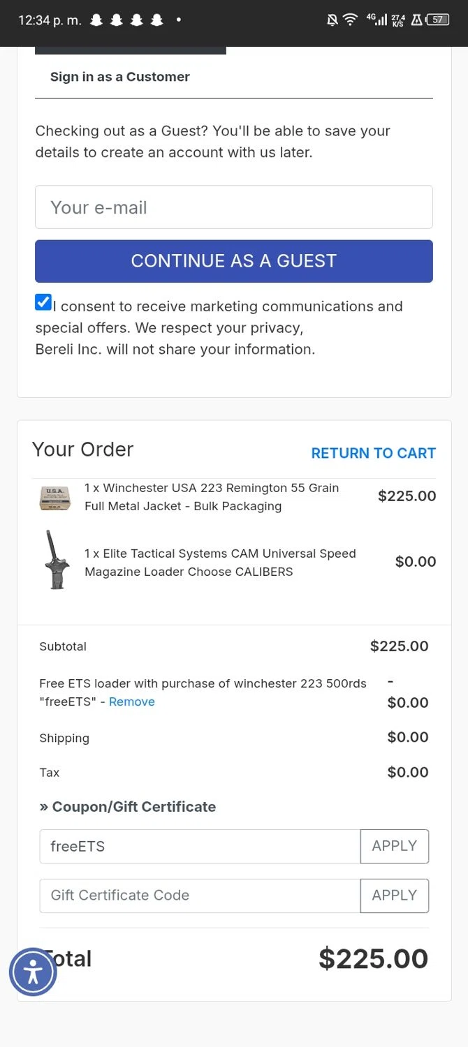 Bereli promo code screenshot showing code freeETS applied at Bereli checkout page. Uploaded by SimplyCodes community member Nickurtdale on Dec 30, 2025