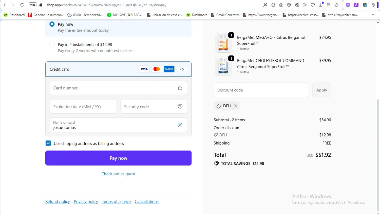 BergaMet North America promo code screenshot showing code DFH applied at BergaMet North America checkout page. Uploaded by SimplyCodes community member ScanSaver5253 on Dec 23, 2025