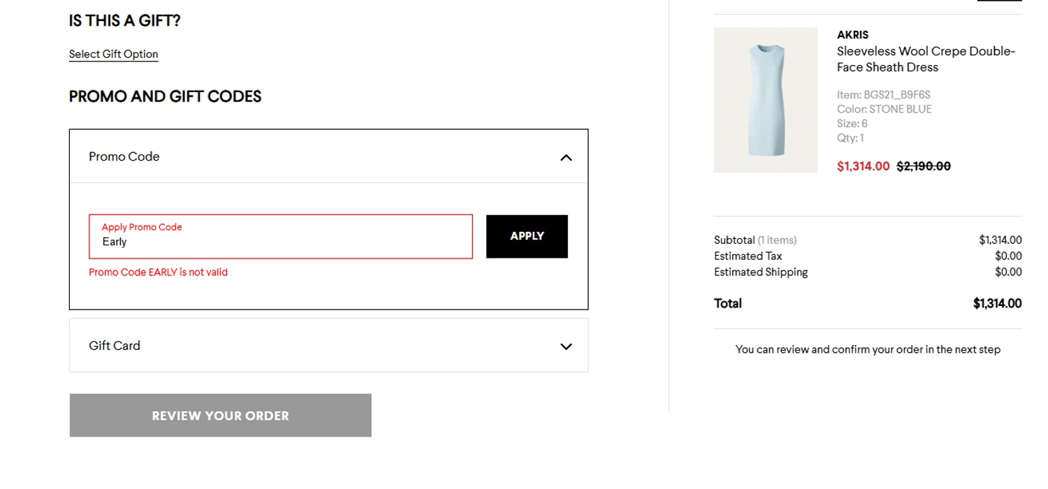 Bergdorf Goodman promo code screenshot showing code Early applied at Bergdorf Goodman checkout page. Uploaded by SimplyCodes community member yolimararteaga1 on Jun 2, 2025