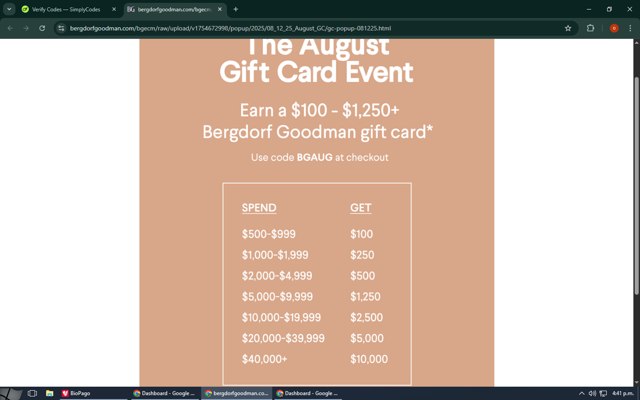 Bergdorf Goodman checkout page showing Bergdorf Goodman promo code box | Screenshot taken by SimplyCodes community member on Aug 12, 2025