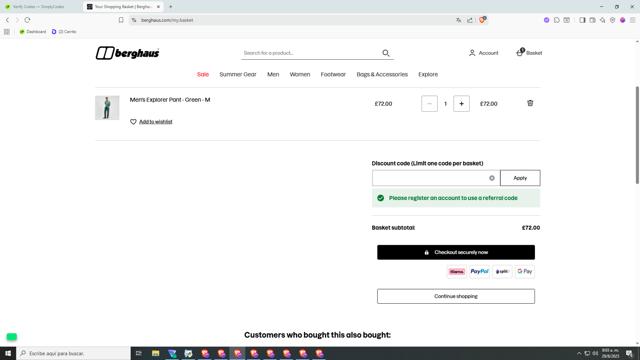Berghaus checkout page showing Berghaus discount code box | Screenshot taken by SimplyCodes community member on Aug 29, 2025
