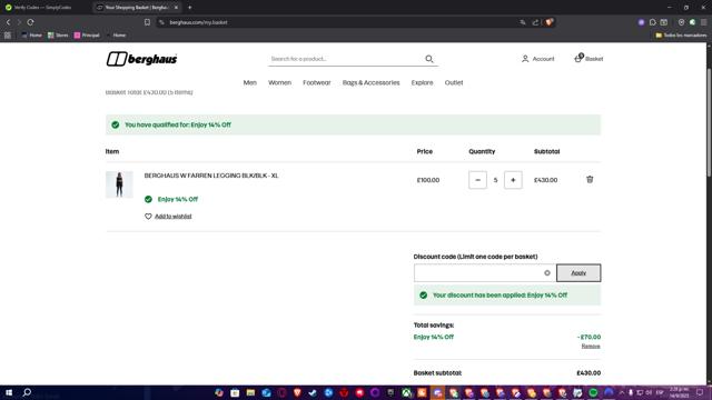 Berghaus checkout page showing Berghaus discount code box | Screenshot taken by SimplyCodes community member on Sep 14, 2025