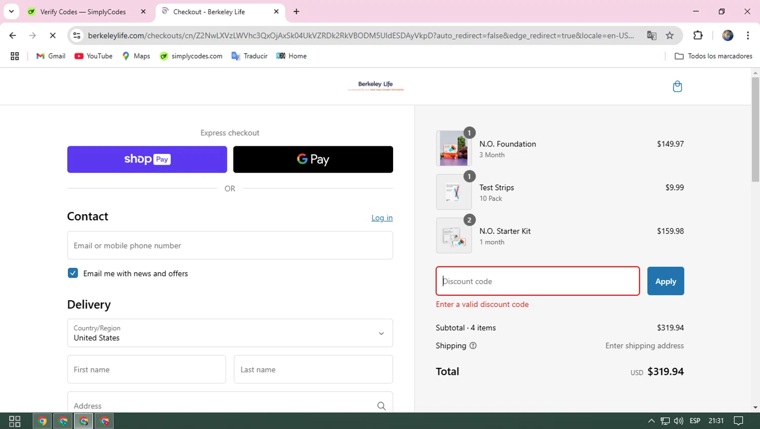 Berkeley Life coupon code screenshot showing code NIDDBL applied at Berkeley Life checkout page. Uploaded by SimplyCodes community member BRBRBR on Feb 17, 2025