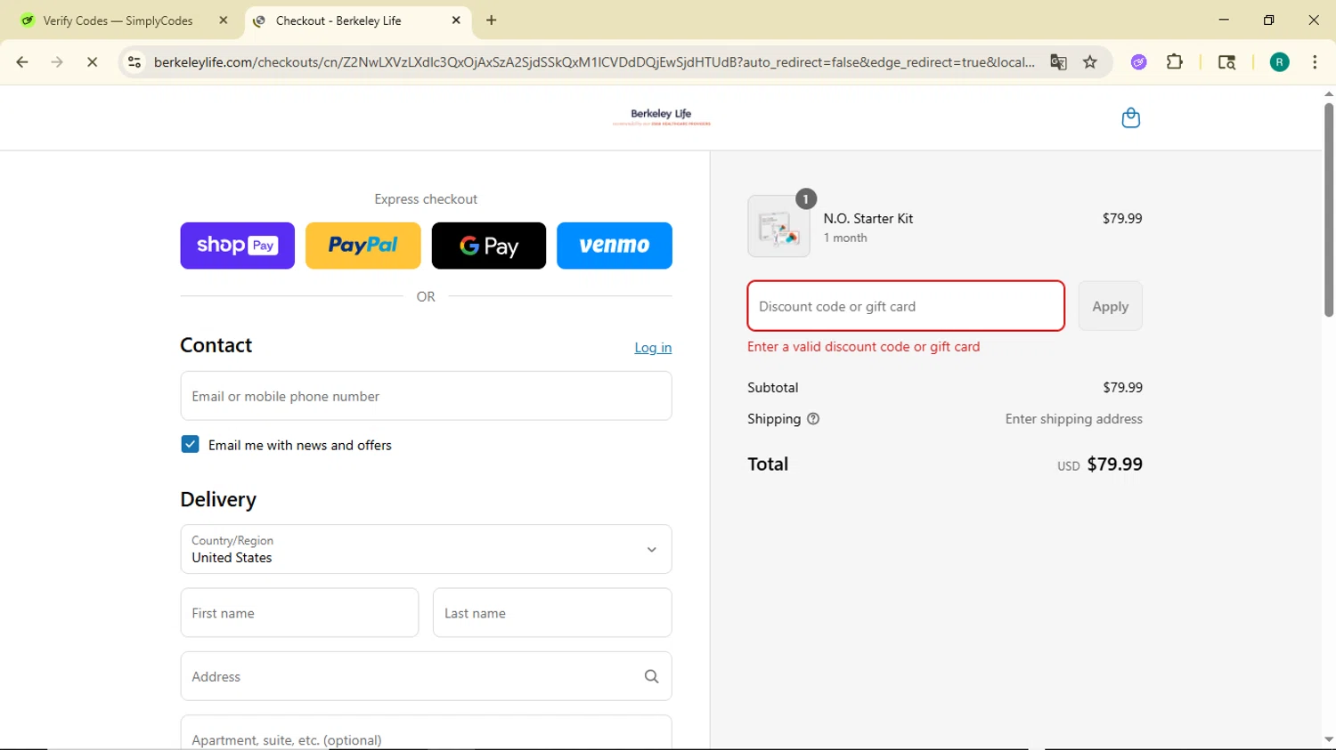Berkeley Life coupon code screenshot showing code Grace15 applied at Berkeley Life checkout page. Uploaded by SimplyCodes community member BargainMonarch6495 on Jul 15, 2025