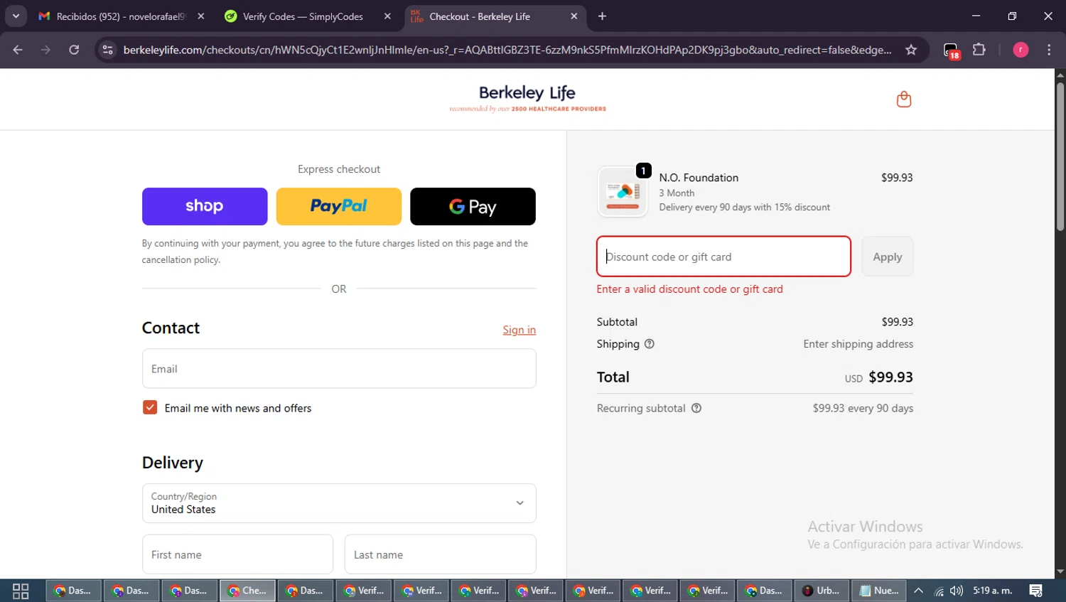 Berkeley Life coupon code screenshot showing code NITRIC15 applied at Berkeley Life checkout page. Uploaded by SimplyCodes community member WisePro3739 on Nov 23, 2025