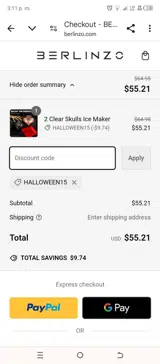 Halloween15 coupon verification screenshot