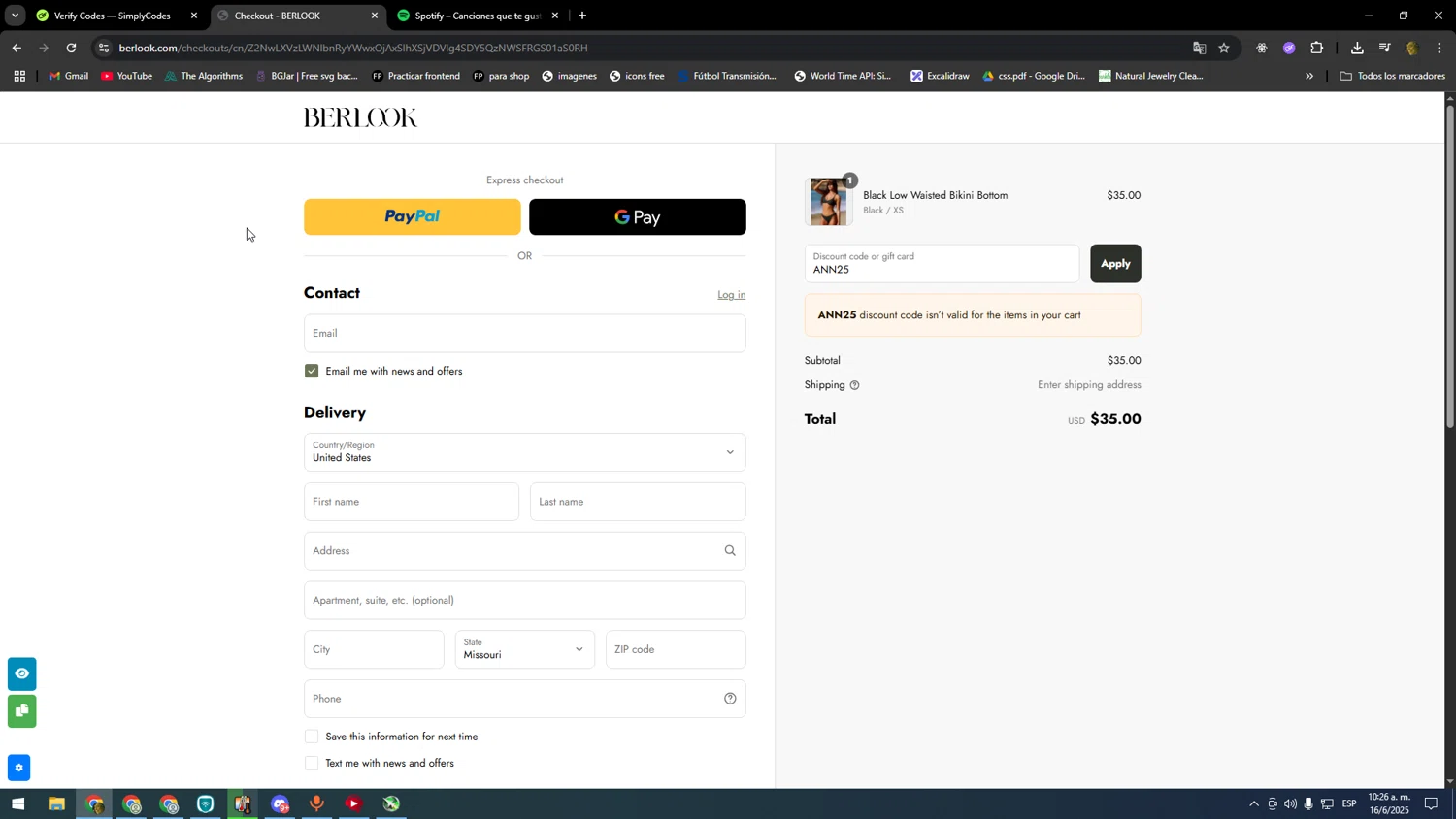 BERLOOK discount code screenshot showing code ANN25 applied at BERLOOK checkout page. Uploaded by SimplyCodes community member nomoney on Jun 16, 2025