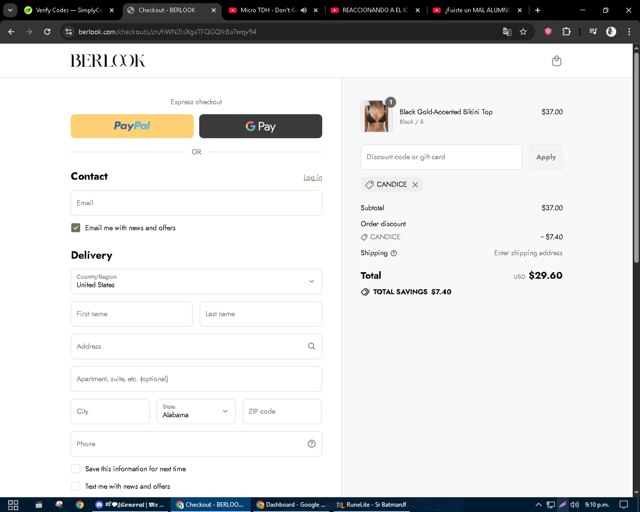BERLOOK checkout page showing BERLOOK discount code box | Screenshot taken by SimplyCodes community member on Aug 28, 2025