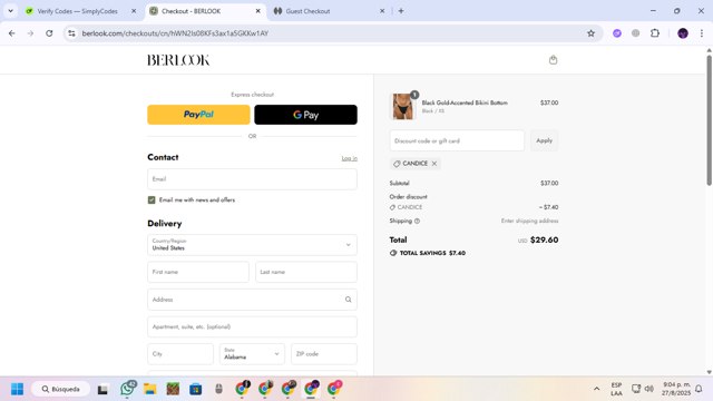 BERLOOK checkout page showing BERLOOK discount code box | Screenshot taken by SimplyCodes community member on Aug 28, 2025