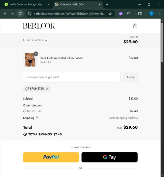 BERLOOK checkout page showing BERLOOK discount code box | Screenshot taken by SimplyCodes community member on Aug 28, 2025