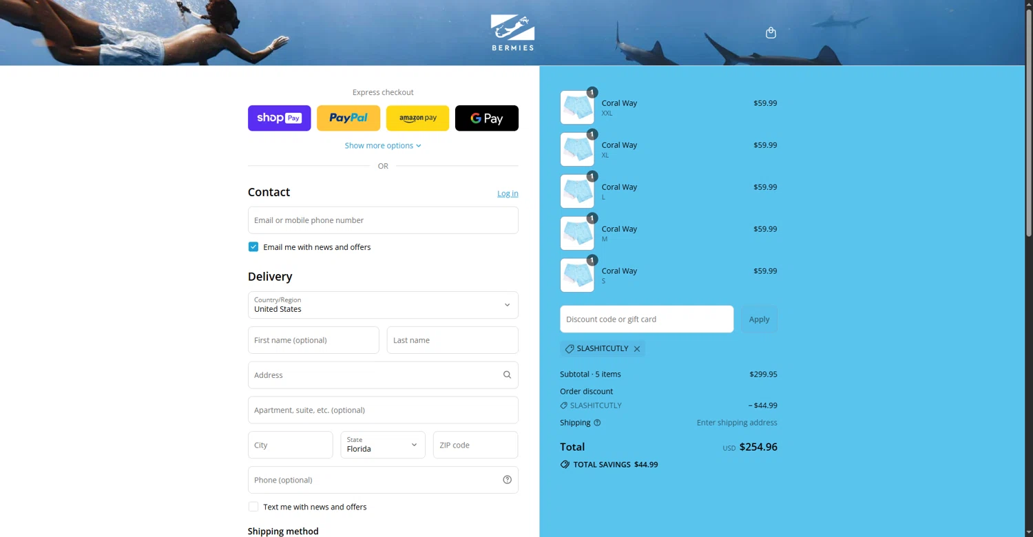 Bermies discount code screenshot showing code slashitcutly applied at Bermies checkout page. Uploaded by SimplyCodes community member MateoRioja on Aug 27, 2025