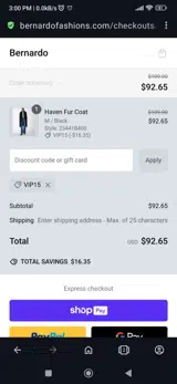 Vip15 coupon verification screenshot