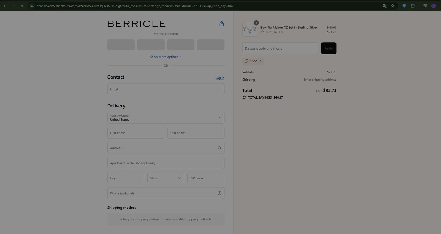 Berricle promo code screenshot showing code 3622 applied at Berricle checkout page. Uploaded by SimplyCodes community member Ron322 on Aug 26, 2025
