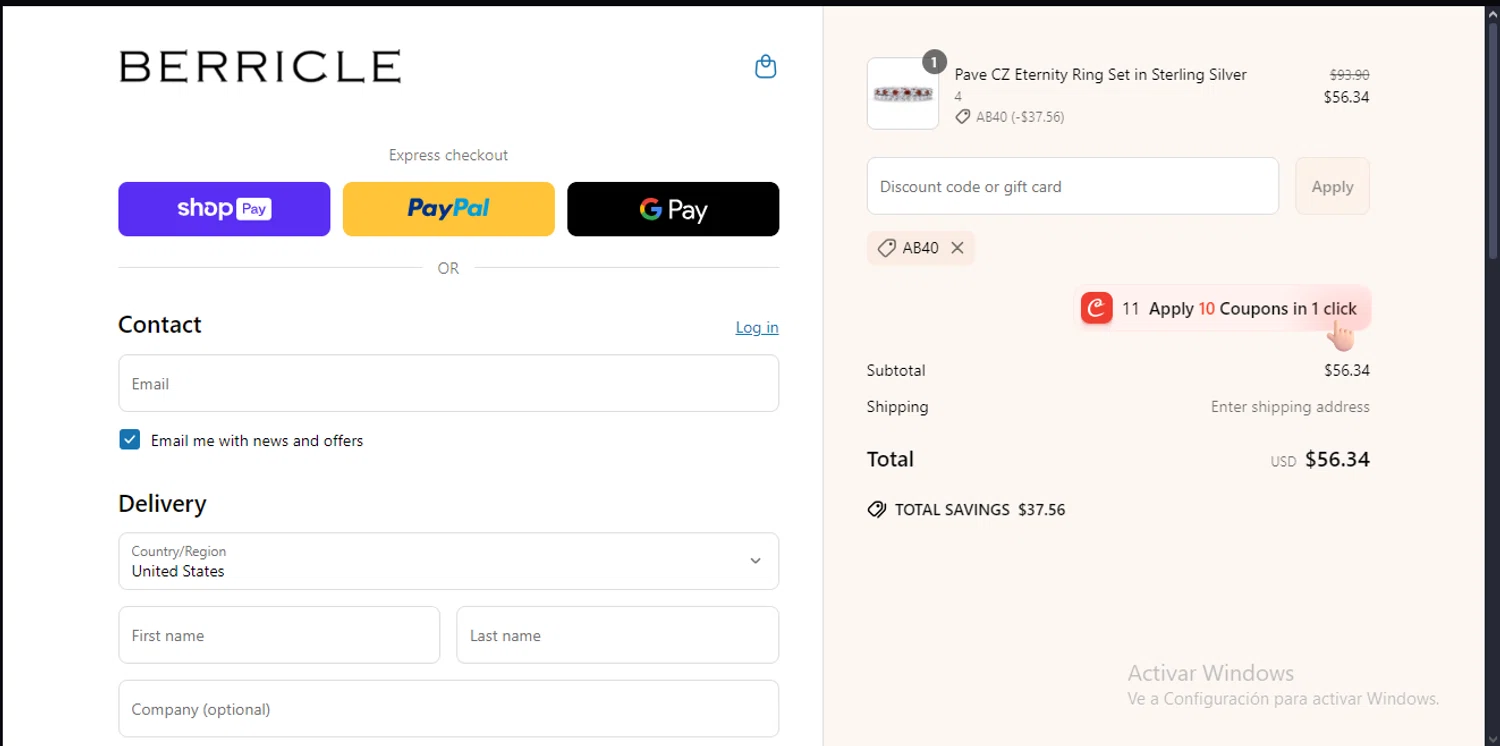 Berricle promo code screenshot showing code Ab40 applied at Berricle checkout page. Uploaded by SimplyCodes community member RebateSpotter2821 on Apr 28, 2025