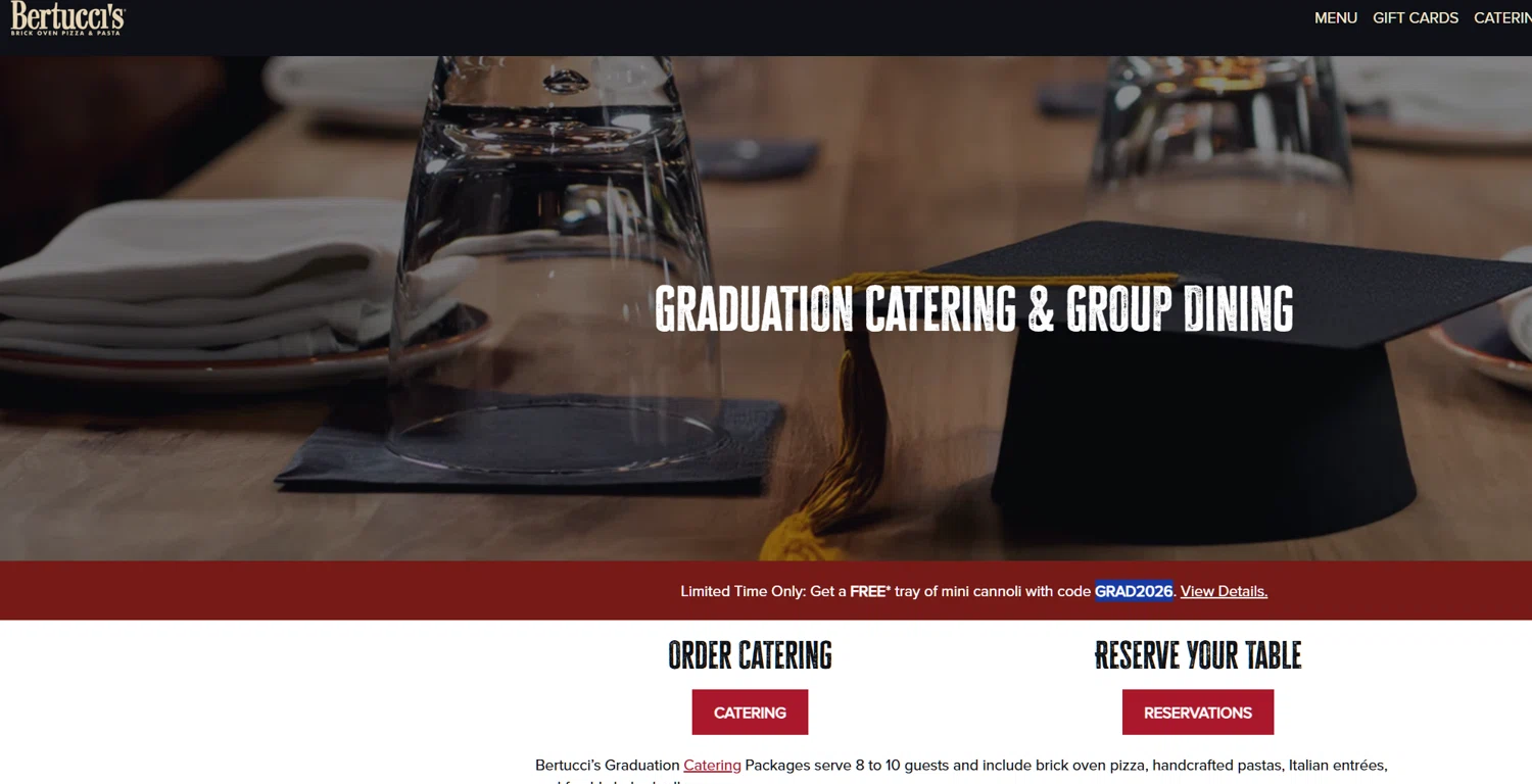 Bertucci's promo code screenshot showing code GRAD2026 applied at Bertucci's checkout page. Uploaded by SimplyCodes community member Dejadepicharme on Jun 2, 2026