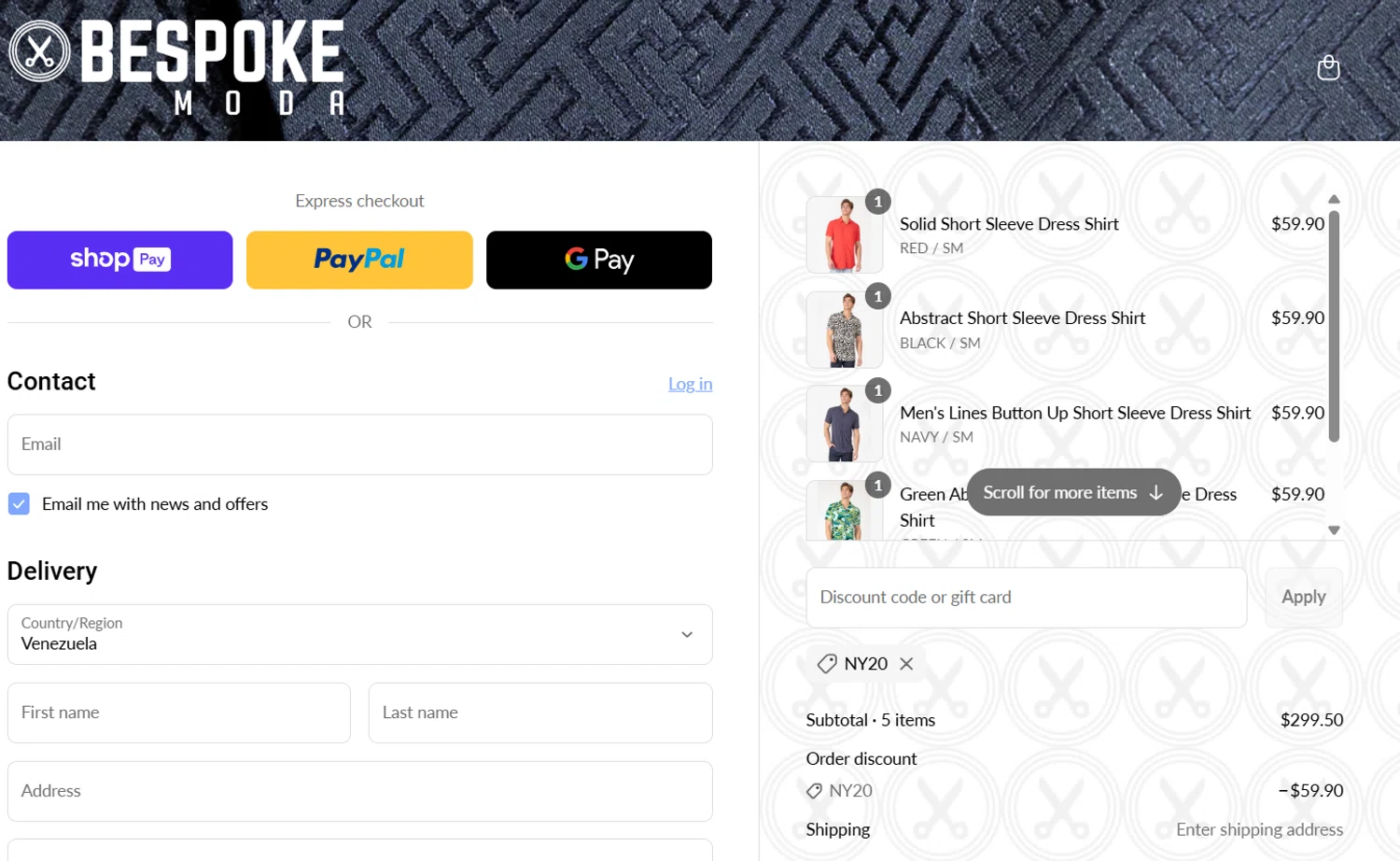 Bespoke promo code screenshot showing code ny20 applied at Bespoke checkout page. Uploaded by SimplyCodes community member Gray_75 on Mar 25, 2025