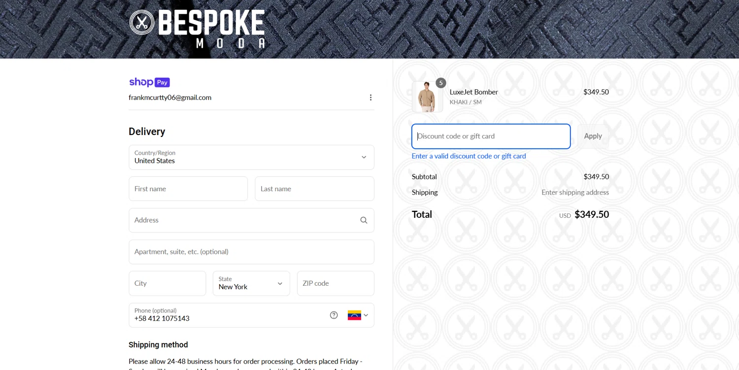 Bespoke promo code screenshot showing code JULY4 applied at Bespoke checkout page. Uploaded by SimplyCodes community member DealOwl558 on Jul 11, 2025