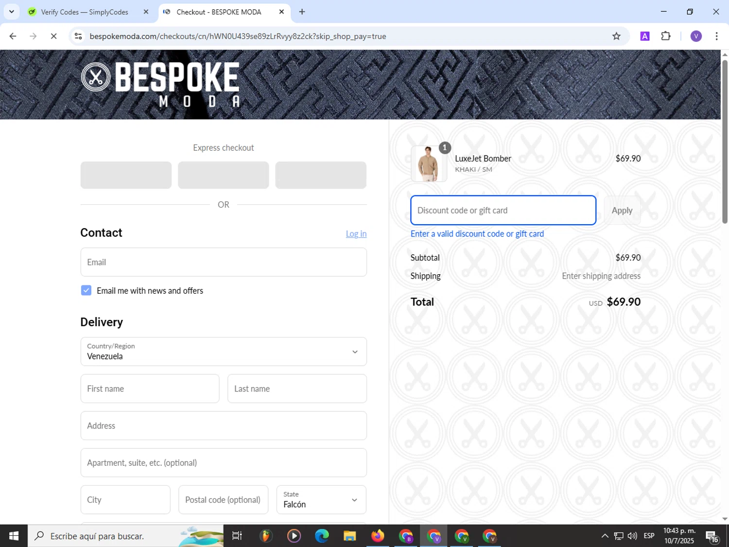 Bespoke promo code screenshot showing code JULY4 applied at Bespoke checkout page. Uploaded by SimplyCodes community member Satoru_gojo on Jul 11, 2025