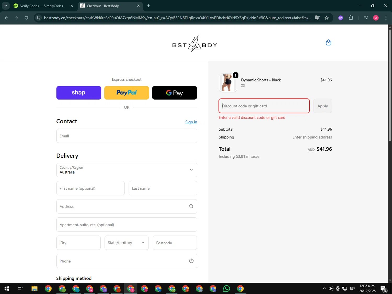BEST BODY promo code screenshot showing code Sophm15 applied at BEST BODY checkout page. Uploaded by SimplyCodes community member CleverShopper2101 on Dec 26, 2025