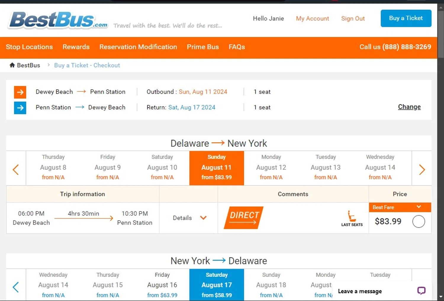 BestBus checkout page showing BestBus promo code box | Screenshot taken by SimplyCodes community member on Aug 8, 2024