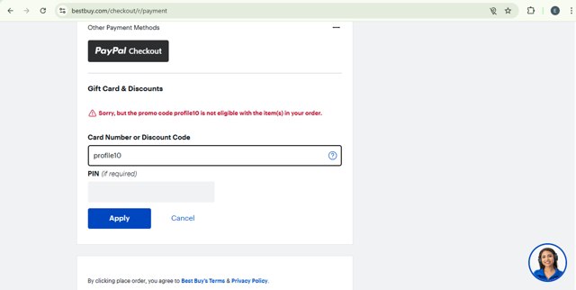 Best Buy checkout page showing Best Buy discount code box | Screenshot taken by SimplyCodes community member on Aug 22, 2025