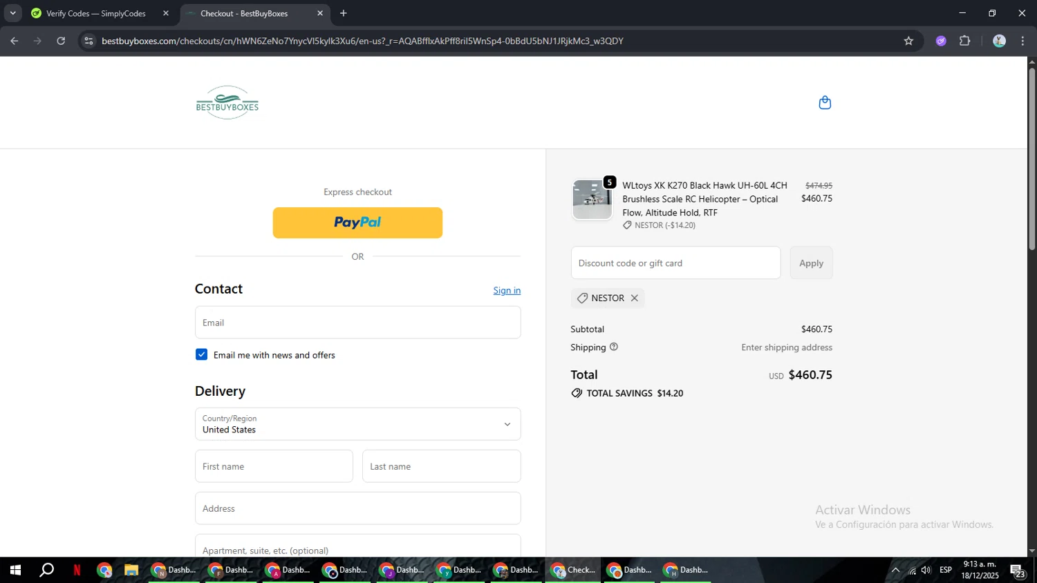 Best Buy Boxes discount code screenshot showing code NESTOR applied at Best Buy Boxes checkout page. Uploaded by SimplyCodes community member ShrewdSeeker6165 on Dec 18, 2025