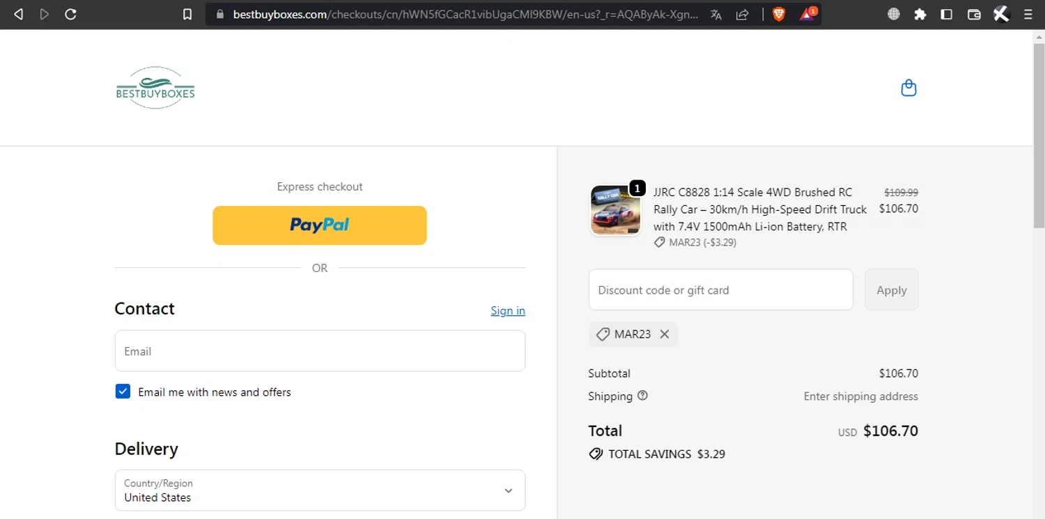 Best Buy Boxes discount code screenshot showing code mar23 applied at Best Buy Boxes checkout page. Uploaded by SimplyCodes community member l2994552451687 on Nov 24, 2025