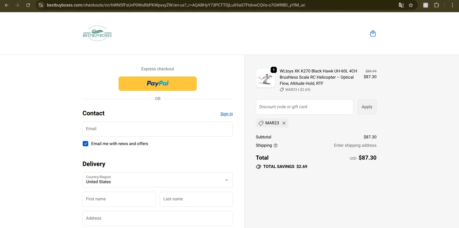 Best Buy Boxes discount code screenshot showing code mar23 applied at Best Buy Boxes checkout page. Uploaded by SimplyCodes community member Mongomery on Nov 24, 2025