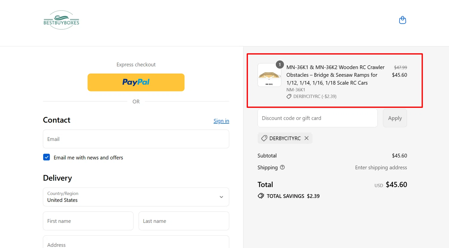 Best Buy Boxes discount code screenshot showing code DerbyCityRC applied at Best Buy Boxes checkout page. Uploaded by SimplyCodes community member jamesalbertstevens on Sep 11, 2025