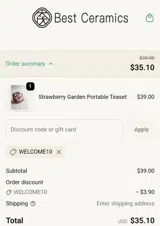 WELCOME10 coupon verification screenshot