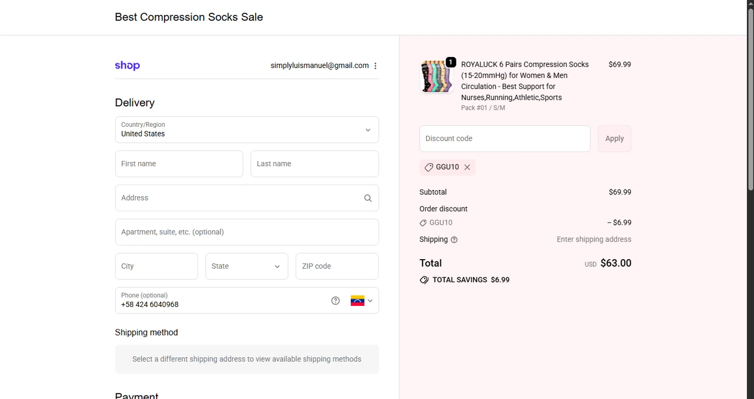 Best Compression Socks Sale discount code screenshot showing code GGU10 applied at Best Compression Socks Sale checkout page. Uploaded by SimplyCodes community member WoskalJR on Sep 25, 2025