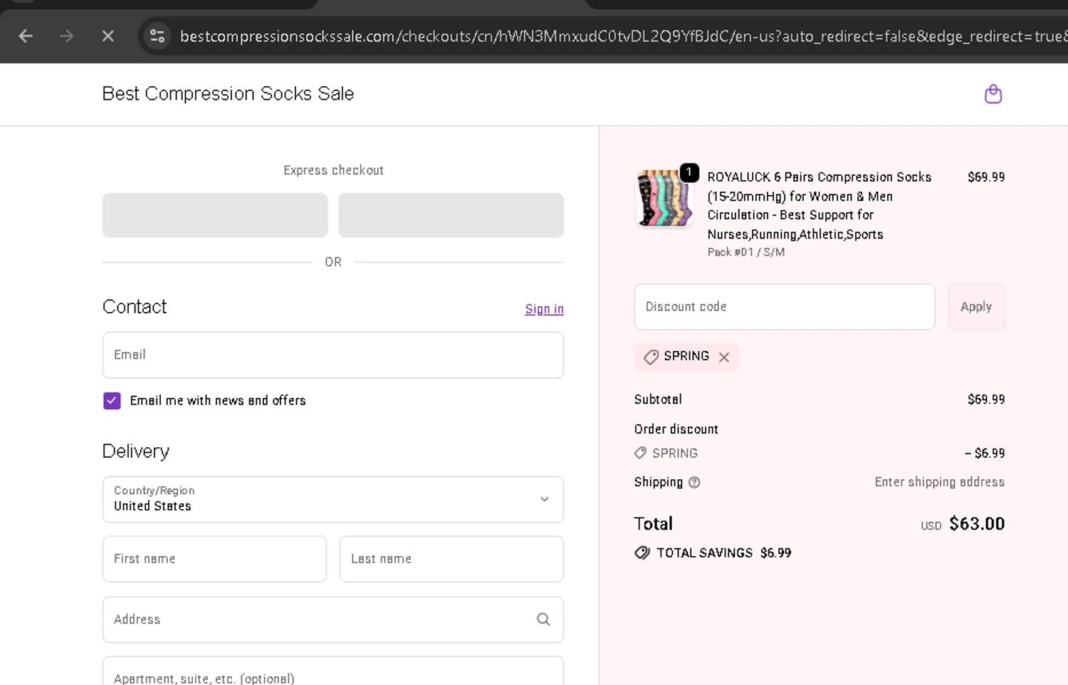 Best Compression Socks Sale discount code screenshot showing code SPRING applied at Best Compression Socks Sale checkout page. Uploaded by SimplyCodes community member BonusPro7395 on Sep 25, 2025