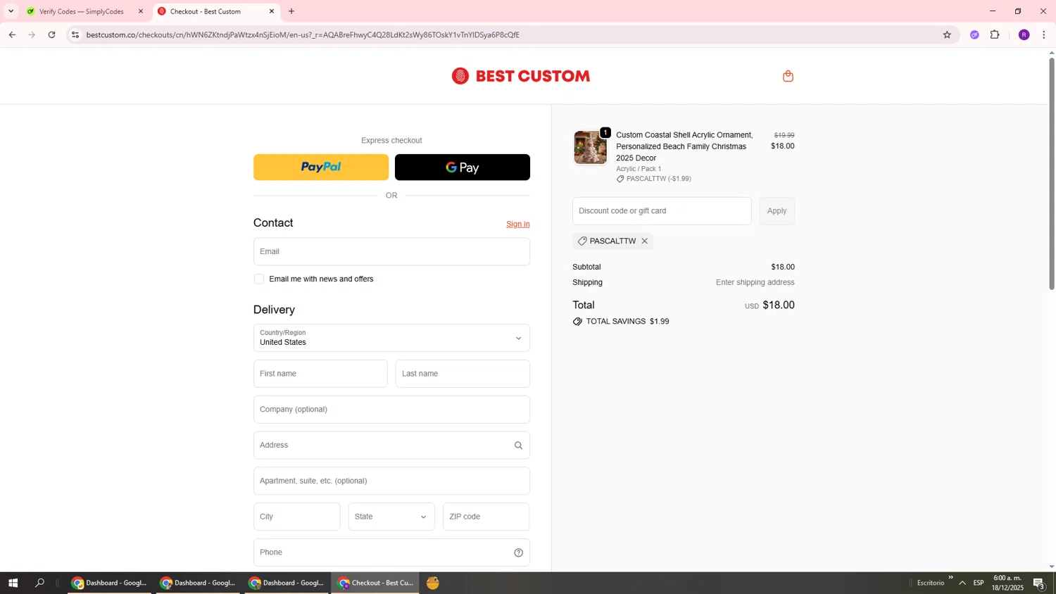 Bestcustom promo code screenshot showing code PASCALTTW applied at Bestcustom checkout page. Uploaded by SimplyCodes community member ukemochi on Dec 18, 2025