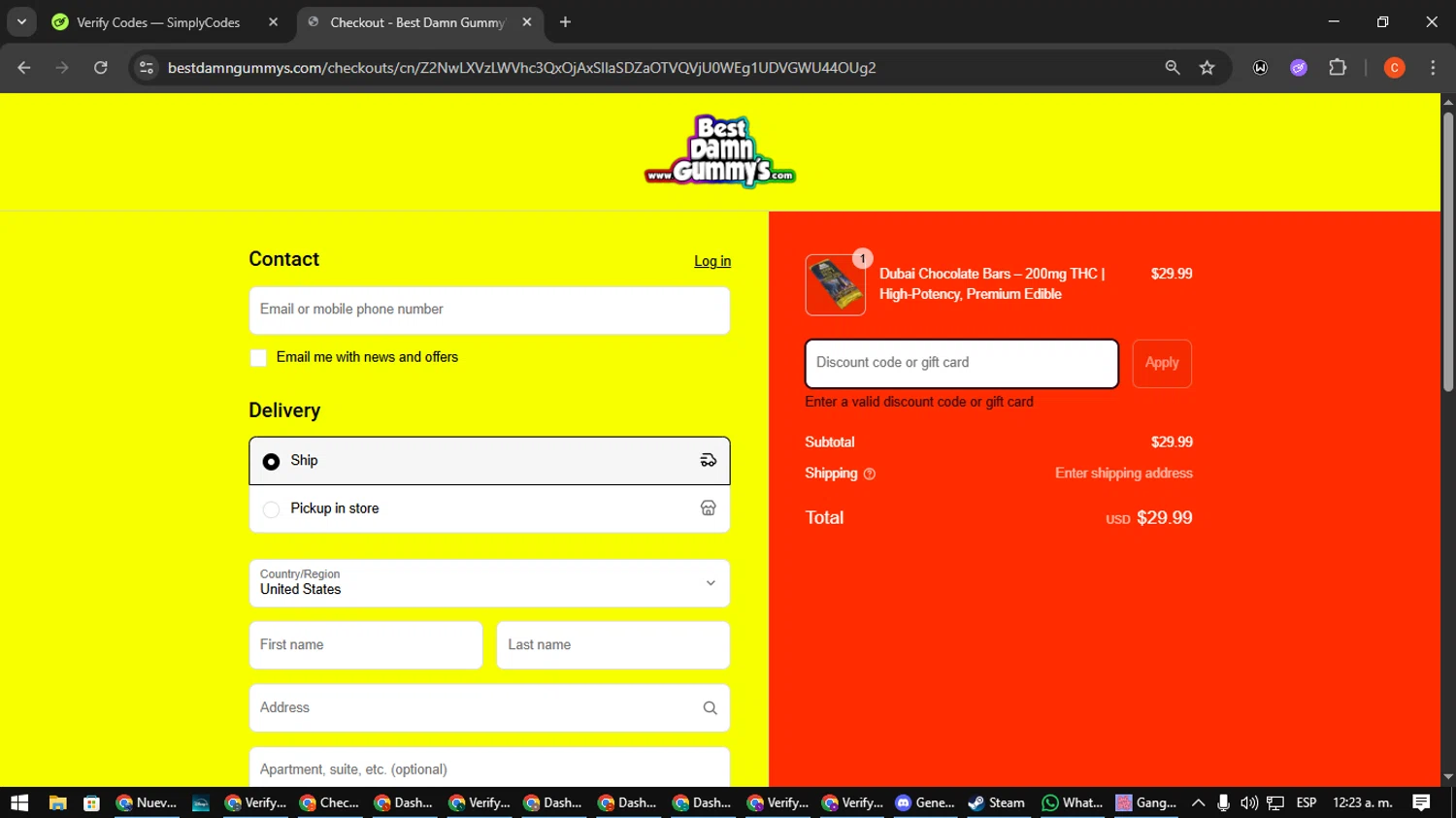 Best Damn Gummy's promo code screenshot showing code BLASTOFF applied at Best Damn Gummy's checkout page. Uploaded by SimplyCodes community member NatanaelCano on Jun 30, 2025