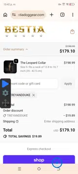 Bestia Dog Gear coupon verification screenshot