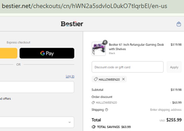 Bestier checkout page showing Bestier promo code box | Screenshot taken by SimplyCodes community member on Sep 4, 2025