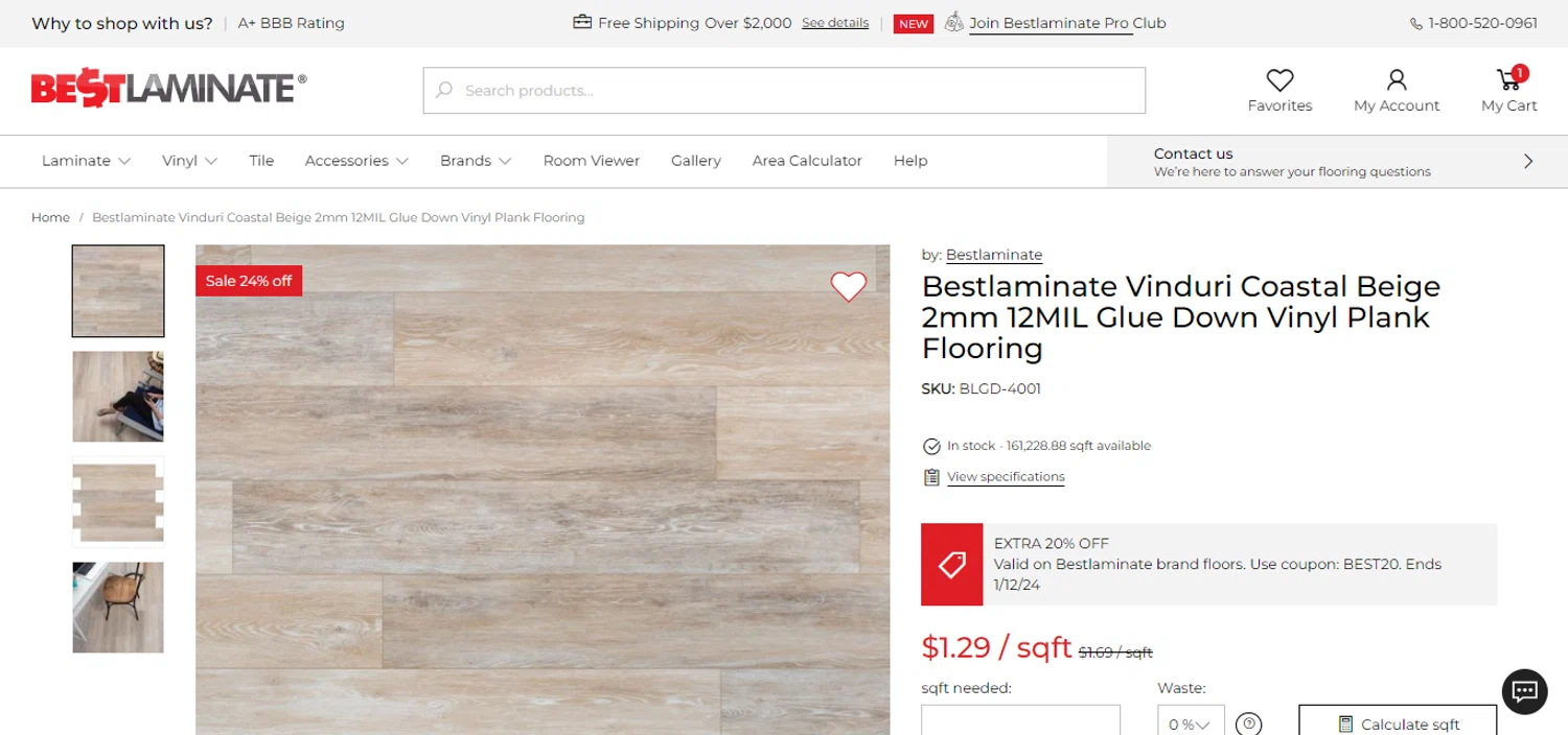 Bestlaminate checkout page showing Bestlaminate discount code box | Screenshot taken by SimplyCodes community member on Jan 9, 2024