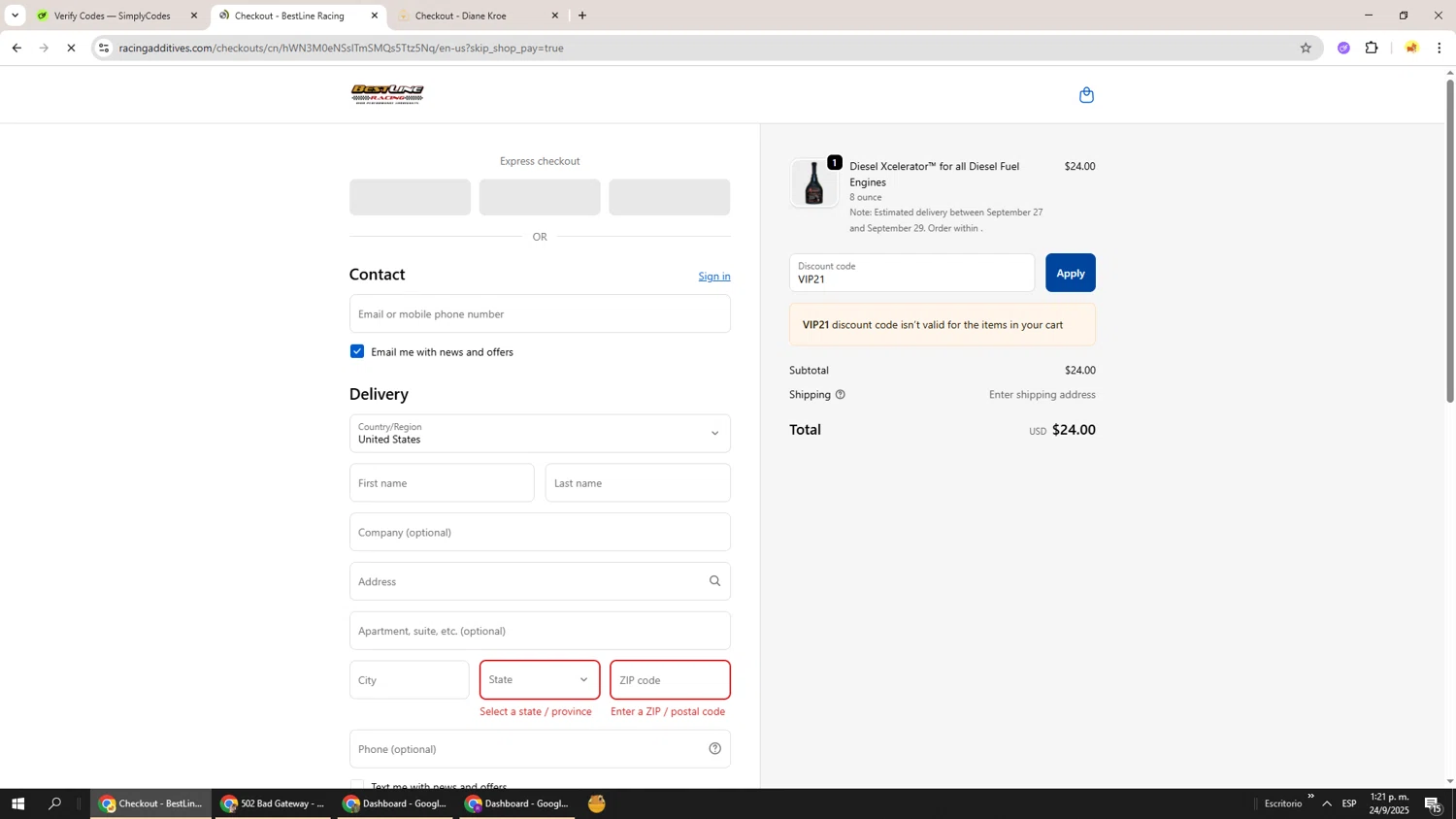 Bestline promo code screenshot showing code VIP21 applied at Bestline checkout page. Uploaded by SimplyCodes community member Richard251 on Sep 24, 2025