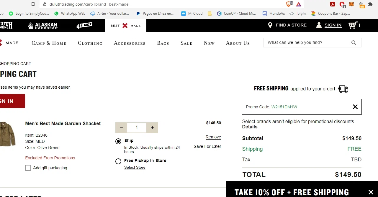where to use Best Made Company promo code box