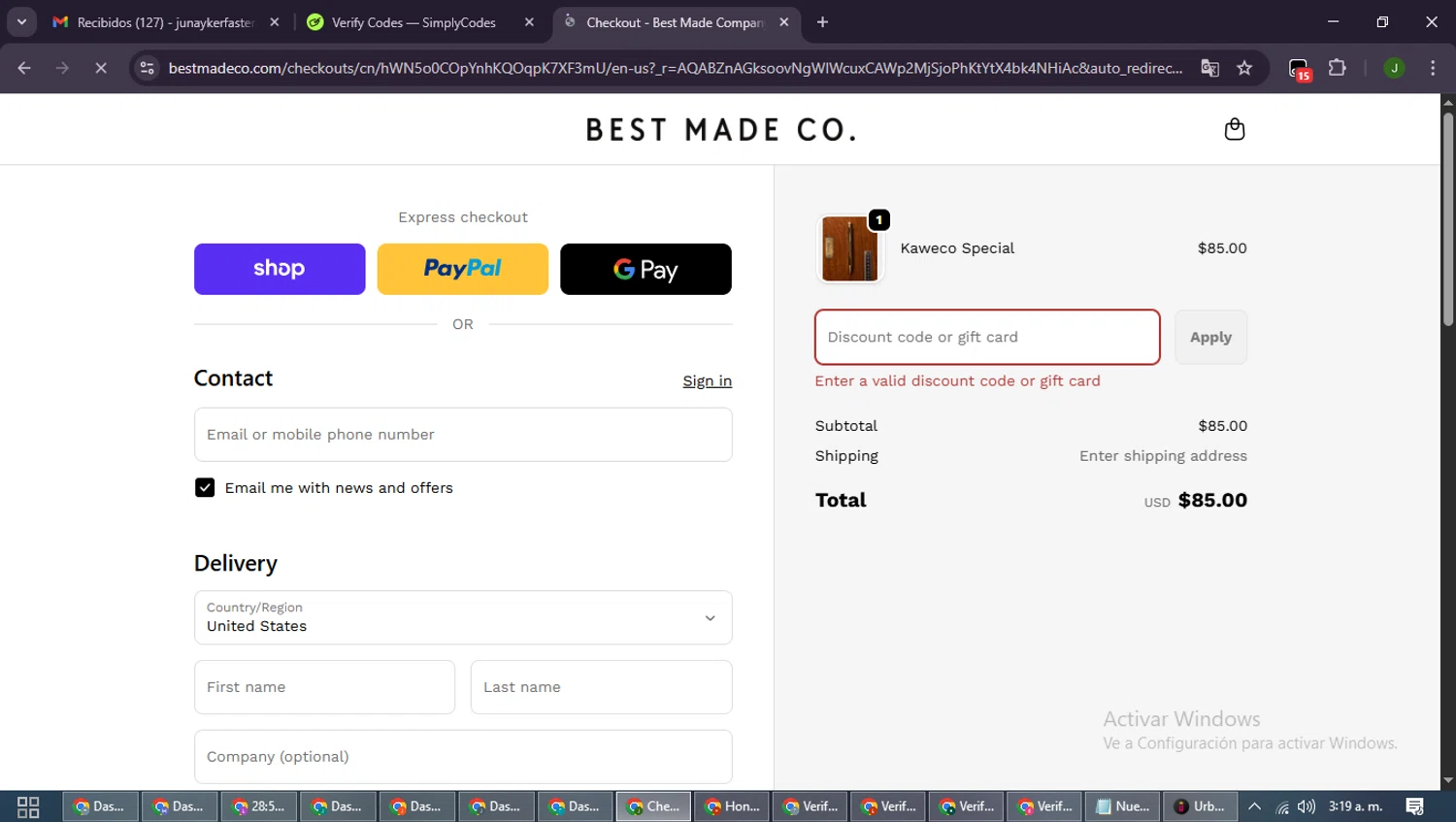 Best Made promo code screenshot showing code SALE applied at Best Made checkout page. Uploaded by SimplyCodes community member SmartLion6646 on Nov 28, 2025