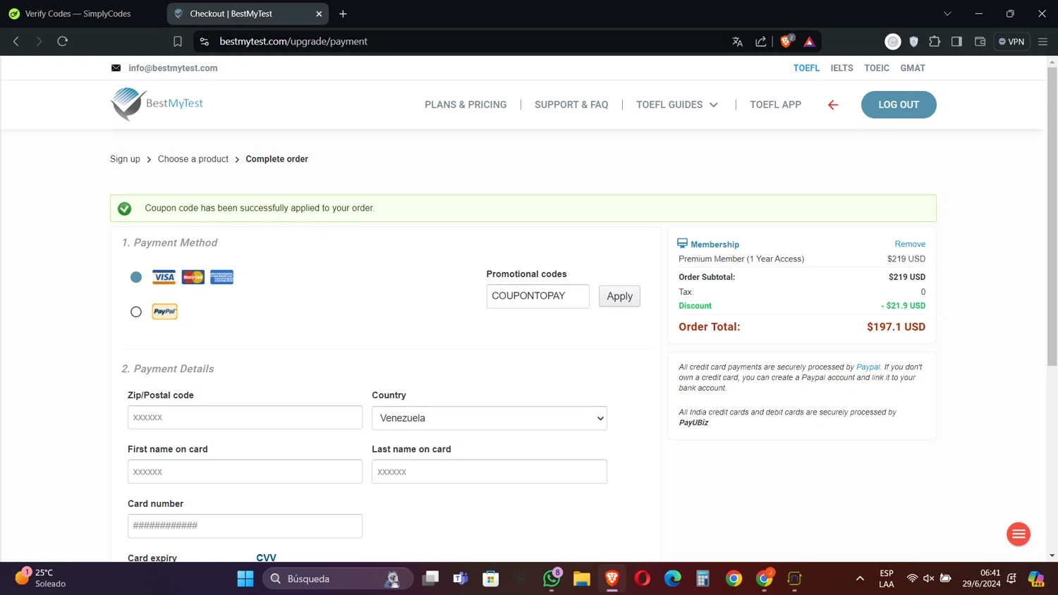 where to use Bestmytest promo code box