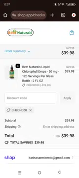 CHLORO50 coupon verification screenshot